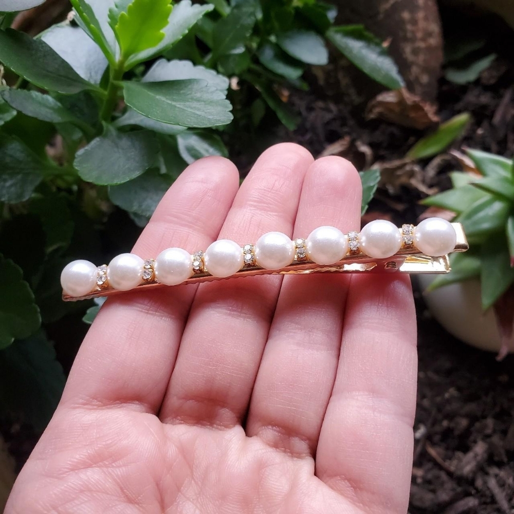 New Dainty Faux Rhinestone Pearl Hair Clip
